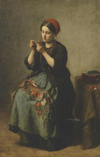 Jules Breton - Peasant woman threading a needle.webp