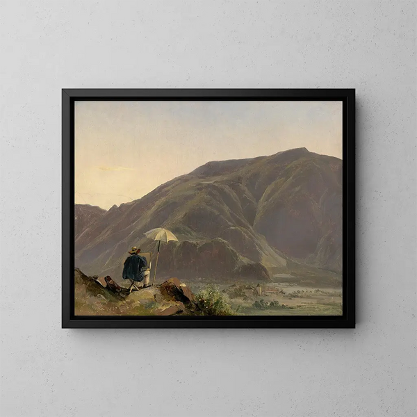 Vista de Bolzano con un pintor - Jules Coignet — cuadro enmarcado en la pared