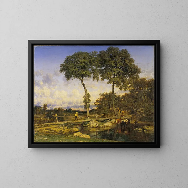 Cruzar el puente - Jules Dupré — cuadro enmarcado en la pared