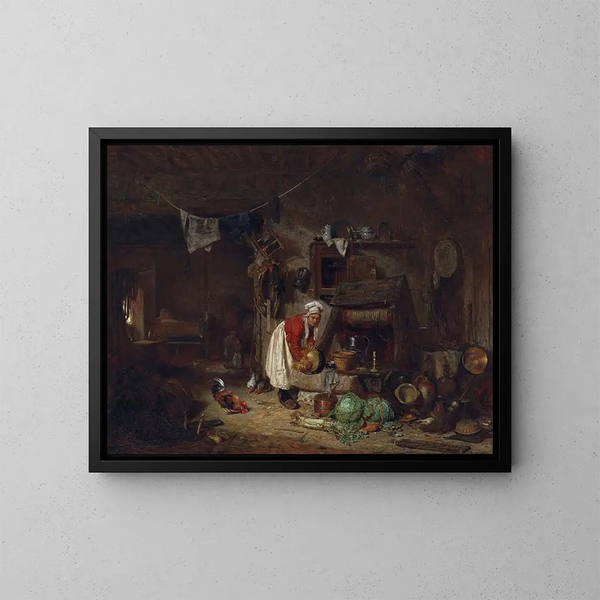 Interior de granja en Berry - Jules Dupré — cuadro enmarcado en la pared