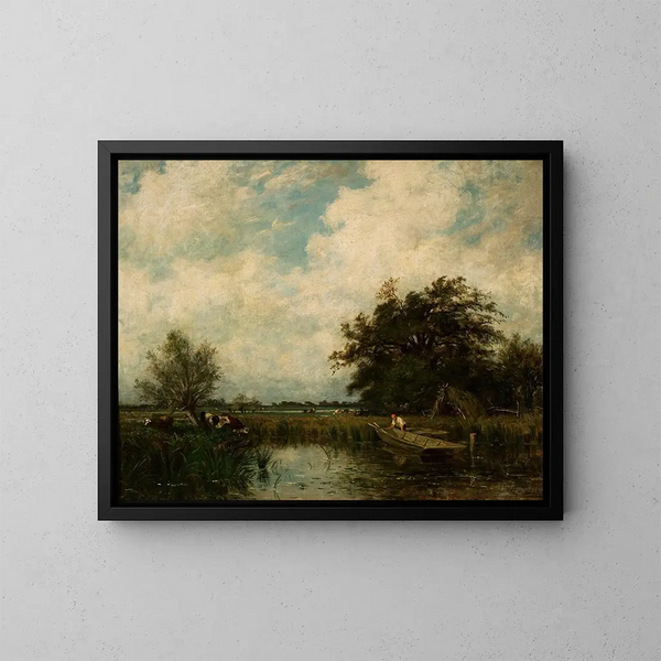 Paisaje con un estanque - Jules Dupré — cuadro enmarcado en la pared