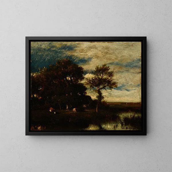 Paisaje con curso de agua - Jules Dupré — cuadro enmarcado en la pared