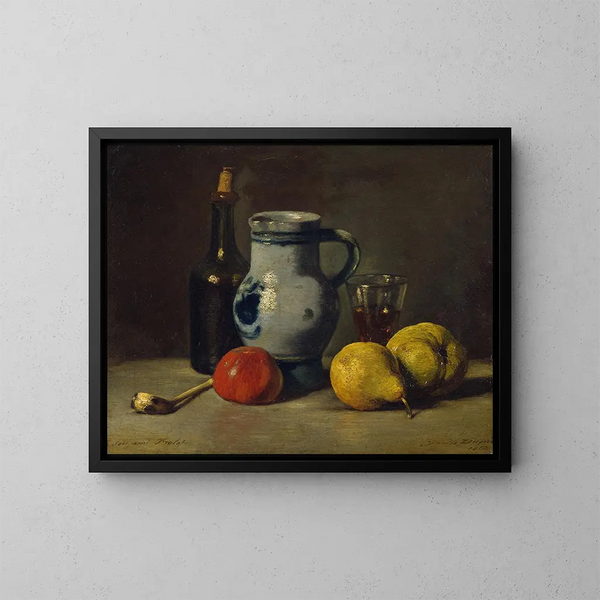 Naturaleza muerta con una jarra gris - Jules Dupré — cuadro enmarcado en la pared
