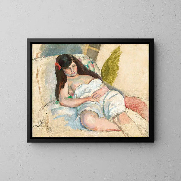 Woman lying down - Jules Pascin — framed artwork on a wall
