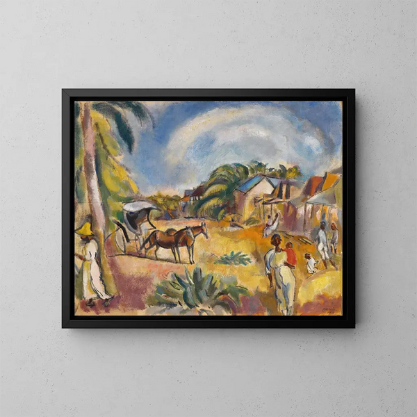 Paisaje con figuras y carreta - Jules Pascin — cuadro enmarcado en la pared