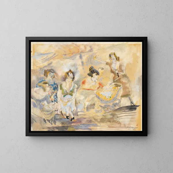 Woman with a stroller - Jules Pascin — framed artwork on a wall