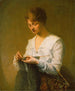 Knitting painting for soldiers - Julian Alden Weir — artwork view