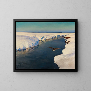 Julian Falat - Winter landscape with a river and a bird.webp