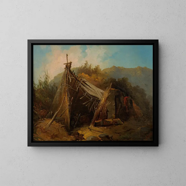 Paisaje montañoso con una tienda - Julie Wilhelmine Hagen-Schwarz — cuadro enmarcado en la pared