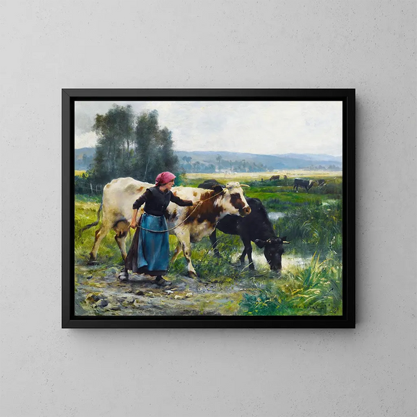 Joven campesina con dos vacas - Julien Dupré — cuadro enmarcado en la pared