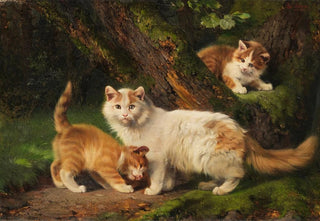 Julius Adam the younger - Cat family playing in the forest.webp