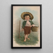 Small boy with straw hat, basket, and rake - Julius Bien Company — framed artwork on a wall