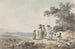Vista de Londres con San Pablo a lo lejos, una familia en descanso en un camino - Julius Caesar Ibbetson — vista de la obra