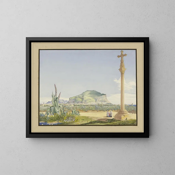 Paisaje siciliano con el monte Pellegrino - Julius Eugen Ruhl — cuadro enmarcado en la pared