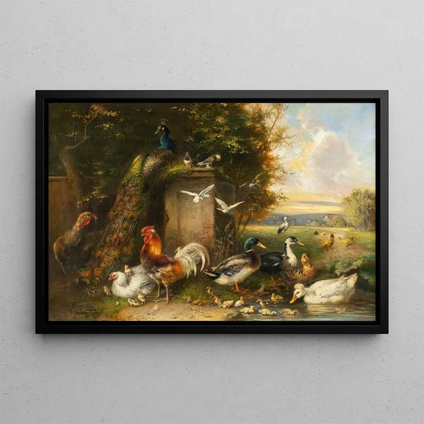 Julius Scheuerer - Poultry with chicken ducks and peacock.webp