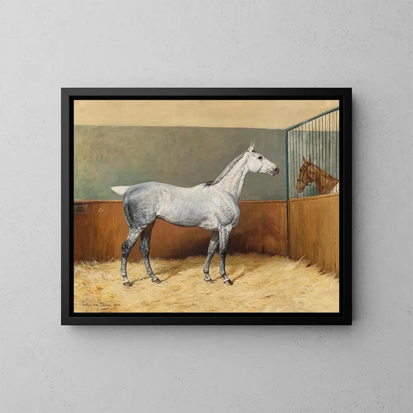 Un caballo gris manchado - Julius von Blaas — cuadro enmarcado en la pared