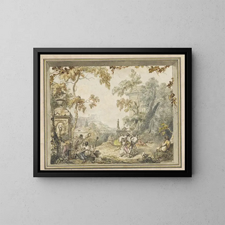 Jurriaan Andriessen - Ontwerp voor een kamerbeschildering idyllischarcadisch landschap met klassieke gebouwen.webp