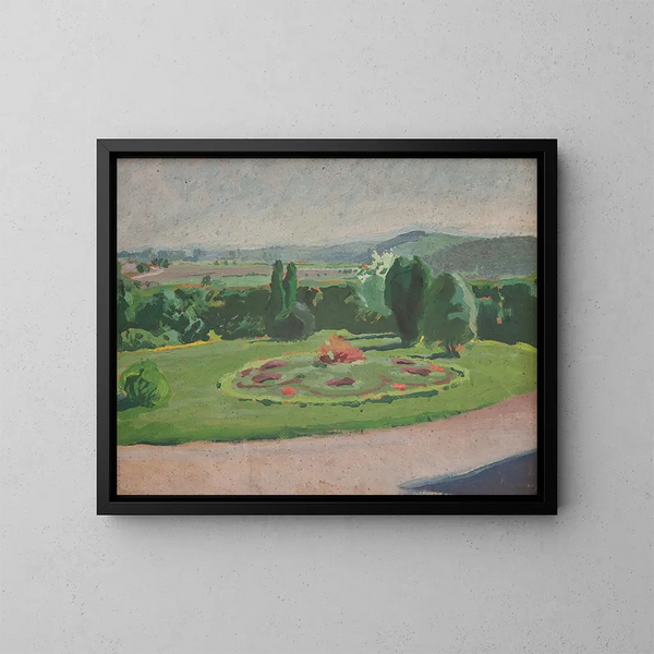 Parterre de flores frente a la mansión - Józef Mehoffer — cuadro enmarcado en la pared