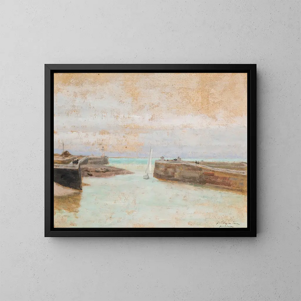 Entrance to the port at Saint-Valery-en-Caux - Józef Pankiewicz — framed artwork on a wall