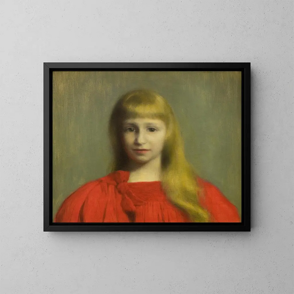 Little girl in a red dress - Józef Pankiewicz — framed artwork on a wall