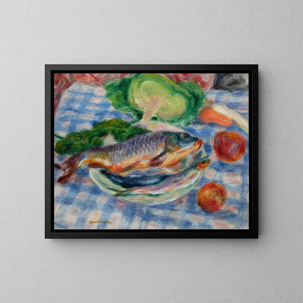 Still life with a catfish - Józef Pankiewicz — framed artwork on a wall