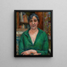 Portrait of a woman wearing a green sweater - Józef Pankiewicz — framed artwork on a wall
