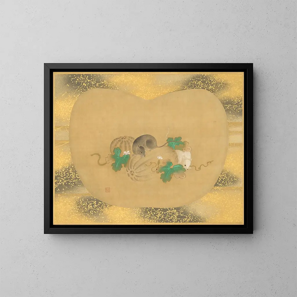 Calabaza y ratón - Kanō Tsunenobu — cuadro enmarcado en la pared