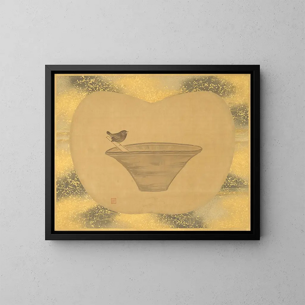 Pequeño pájaro y mortero - Kanō Tsunenobu — cuadro enmarcado en la pared