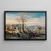 Winter landscape with many figures in a village - Karel Beschey — framed artwork on a wall