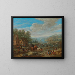 Karel Breydel - A river landscape with a village and travellers.webp