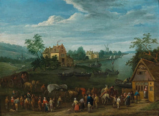Karel Breydel - A river landscape with travellers in the foreground.webp