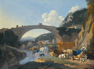 Karel Dujardin - Italianate Landscape With Herders And Animals Resting By A River Under A Bridge.webp