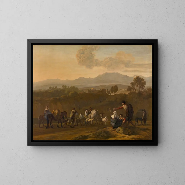 Campaña romana - Karel Dujardin — cuadro enmarcado en la pared