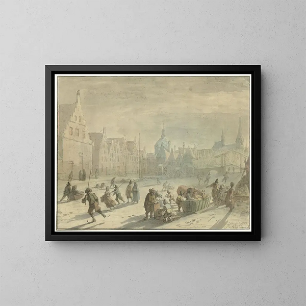 Galgewater en Leiden con diversiones sobre hielo - Karel Slabbaert — cuadro enmarcado en la pared