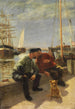 Dos pescadores en el muelle - Karl Behm — cuadro enmarcado en la pared