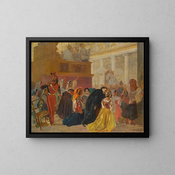 Estudio para el regreso del Papa Pío IX a Roma en 1850 - Karl Bryullov — cuadro enmarcado en la pared