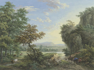 Karl Franz Kraul - Wiesengrund an Flu und Wald rechts hohe Felsen.webp
