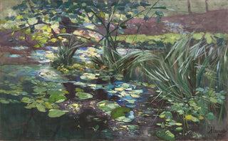 Karl Hagemeister - Teich in der Mark mit Seerosen und Schilfhalmen.webp