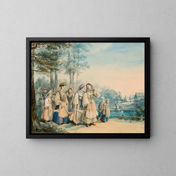 A procession of young girls - Karl Ivanovich Kollman — framed artwork on a wall