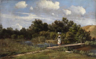Karl Millner - Sommerliche Landschaft mit einer Wscherin.webp