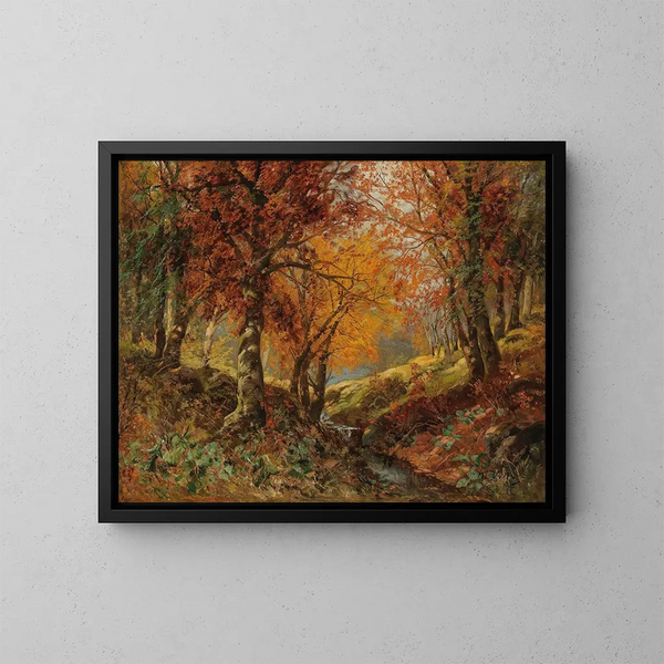 A forest clearing in autumn - Karl Vikas — framed artwork on a wall