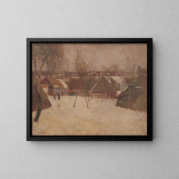 Pueblo en invierno - Karol Pongrácz — cuadro enmarcado en la pared