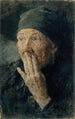 Head of an old woman with hand to mouth - Karoline Kubin — artwork view