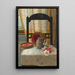 Still life with a Canton famille rose teapot and camellias - Kate Hayllar — framed artwork on a wall