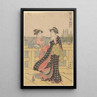 Katsukawa Shunch - Young Women Enjoying the Fresh Air of the Evening on the Bridge.webp