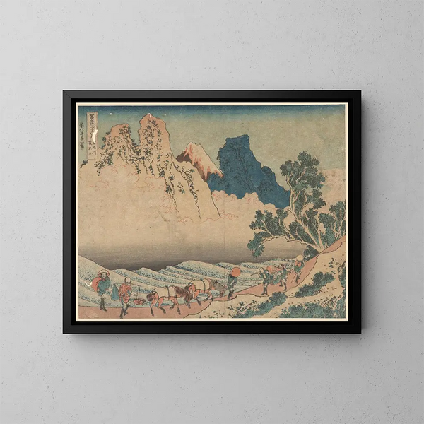 Fuji behind the Minobu River - Katsushika Hokusai — framed artwork on a wall