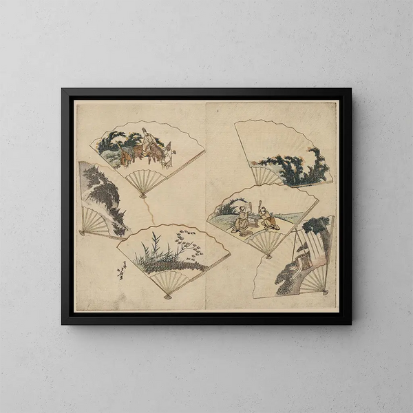 The bath of Mutamagawa - Katsushika Hokusai — framed artwork on a wall
