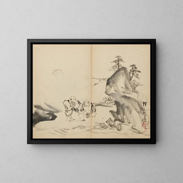 the Gods of Fortune at Mount Penglai - Kawanabe Kyōsai — framed artwork on a wall