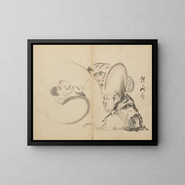 Gods of Good Fortune - Kawanabe Kyōsai — framed artwork on a wall
