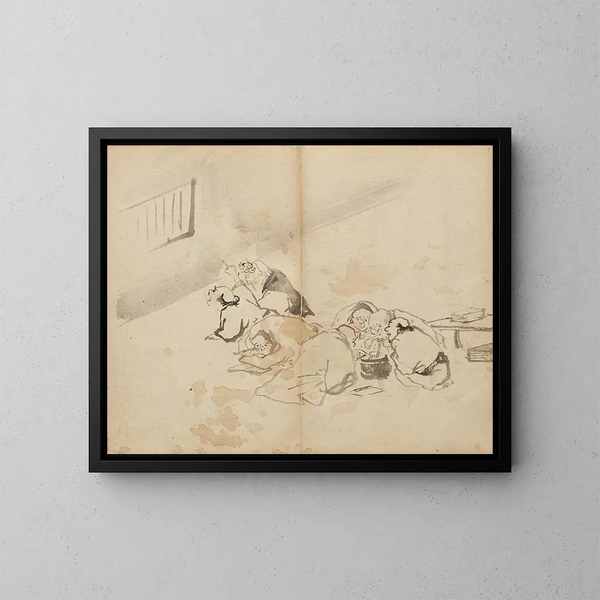 People Dining and Reading - Kawanabe Kyōsai — framed artwork on a wall